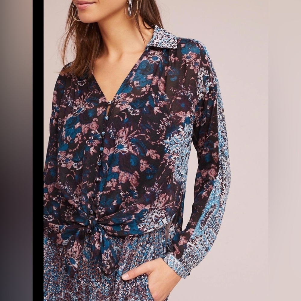 Maeve Anthropologie Womens Floral Pattern Collared Blouse Size 2. SKU 510